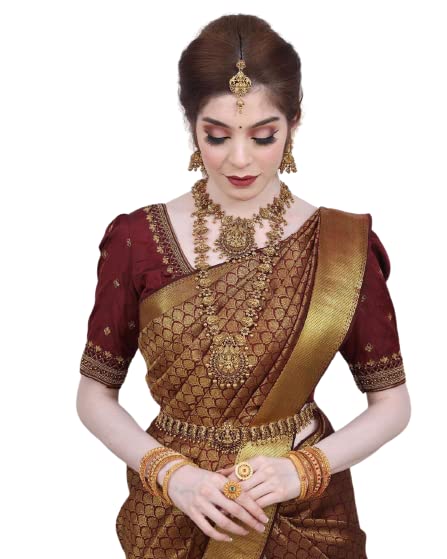 PHEASANT Women’s Bridal Kanjivaram Soft litchi Silk Saree With Unstiched Blouse Piece