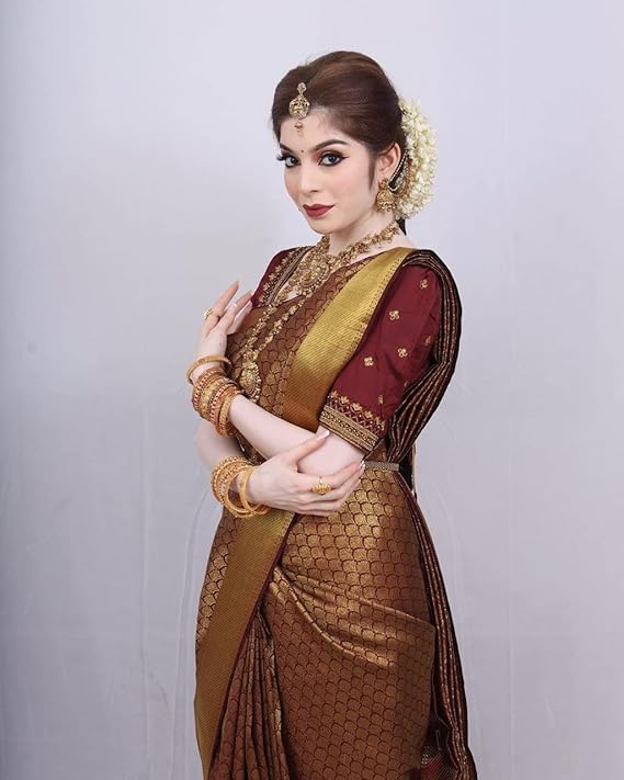 PHEASANT Women's Bridal Kanjivaram Soft litchi Silk Saree With Unstiched Blouse Piece - Image 6