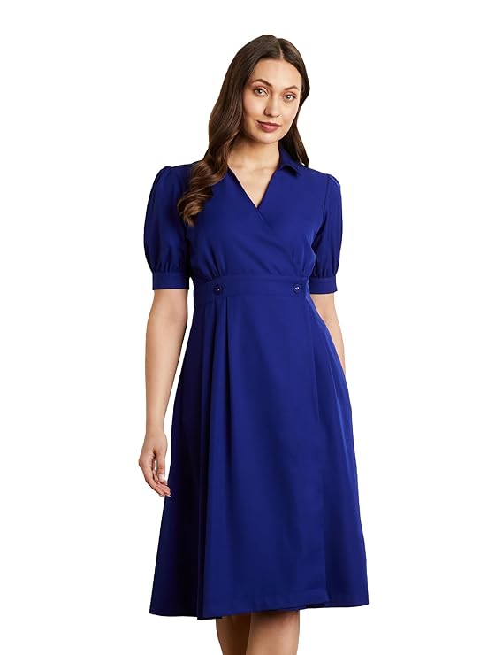 Symbol Premium Women’s Desk-to-Dinner’ Fit & Flare Wrap Dress (Midi Length | Stylish) (Available in Plus Sizes)