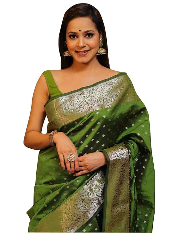 C J Enterprise Women’s Banarasi Saree Pure Kanjivaram Style Silk Saree With Blouse Piece for Wedding (KeriButti-51)
