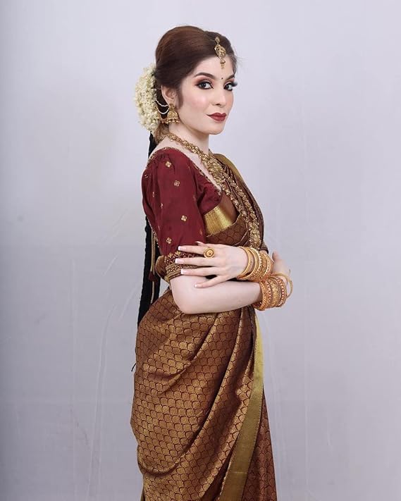 PHEASANT Women's Bridal Kanjivaram Soft litchi Silk Saree With Unstiched Blouse Piece - Image 2