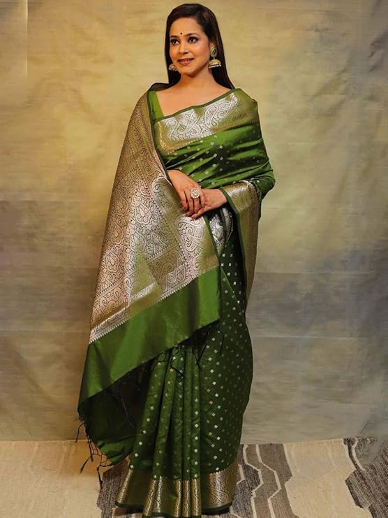 C J Enterprise Women's Banarasi Saree Pure Kanjivaram Style Silk Saree With Blouse Piece for Wedding (KeriButti-51) - Image 6