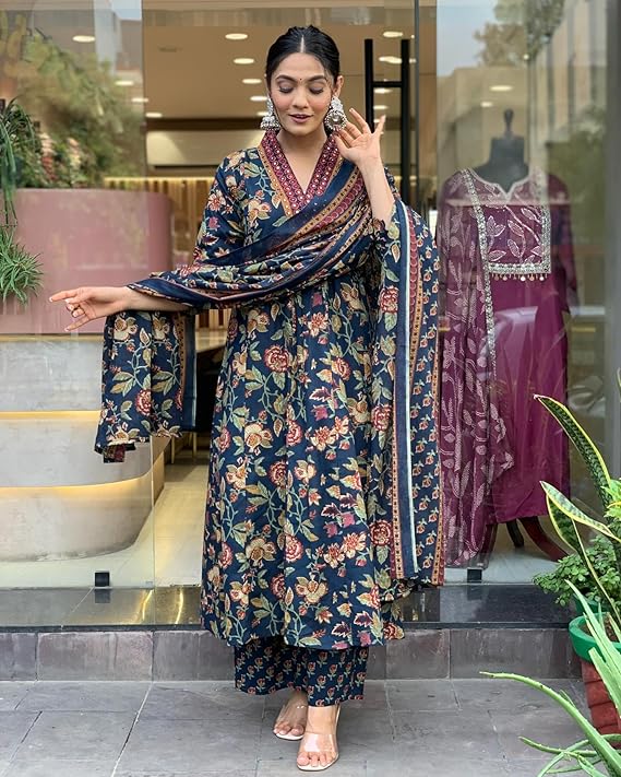 GoSriKi Women's Rayon Viscose Anarkali Printed Kurta with Palazzo & Dupatta - Image 5