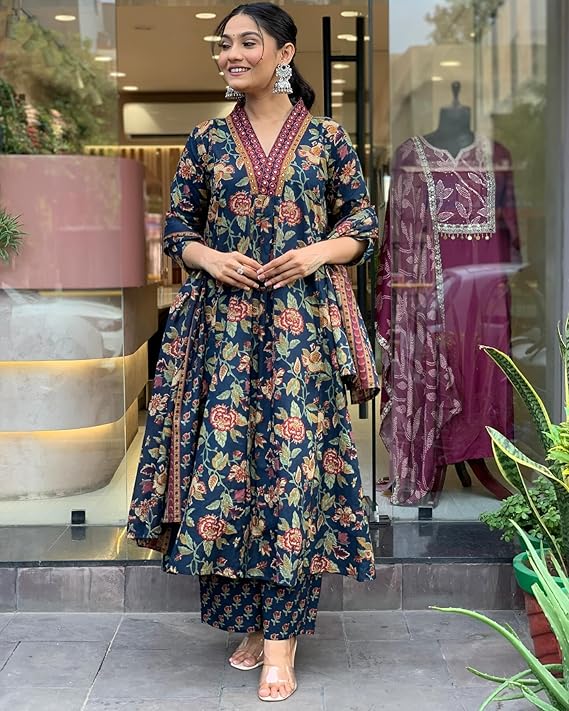 GoSriKi Women's Rayon Viscose Anarkali Printed Kurta with Palazzo & Dupatta - Image 4